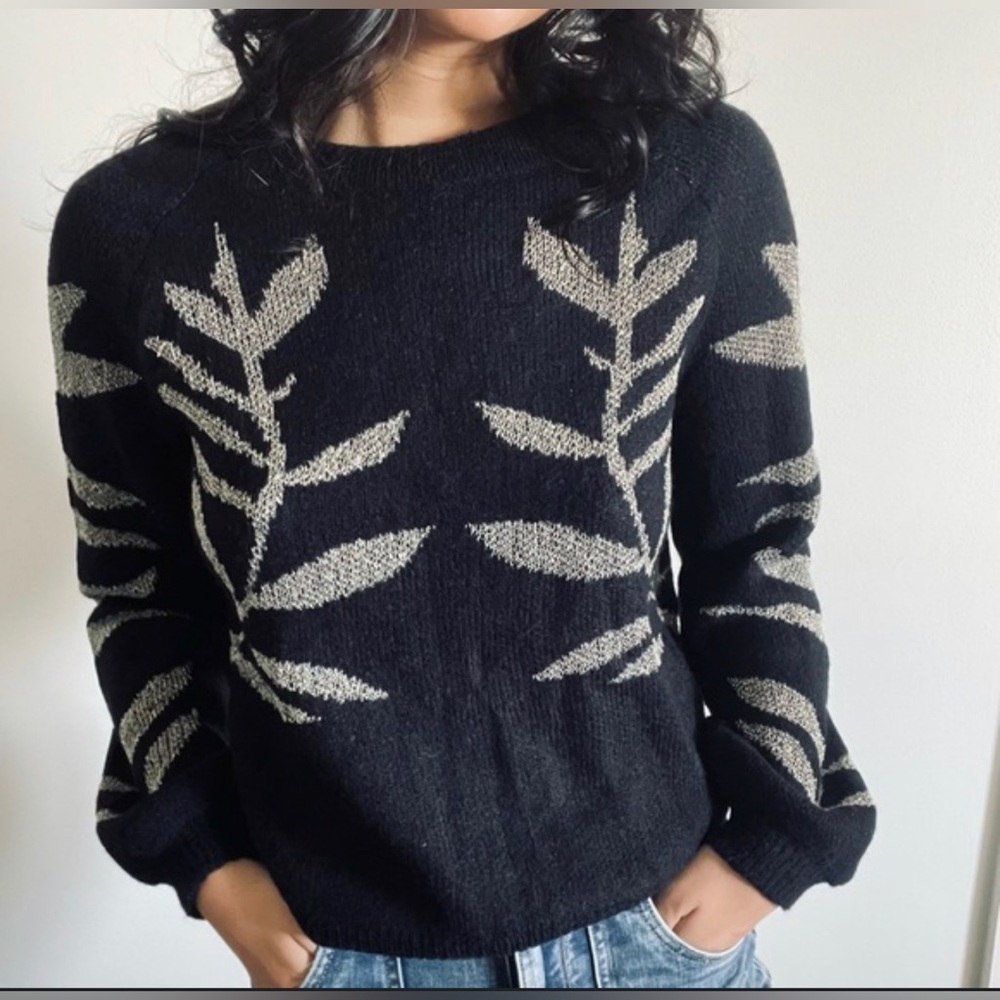 Black and Metallic Leaf Pattern Sweater
